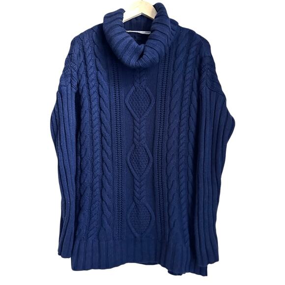 Athleta Merino Wool Cable Knit Turtleneck Sweater Blue Women’s Large - Picture 1 of 8